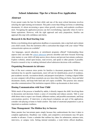 School Admission: Tips for a Stress-Free Application