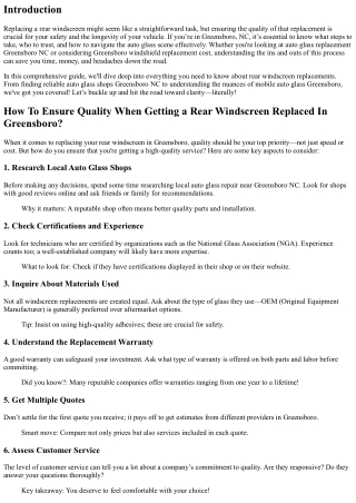 How To Ensure Quality When Getting a Rear Windscreen Replaced In Greensboro?