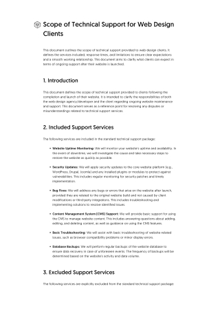 Scope of Technical Support for Web Design Clients