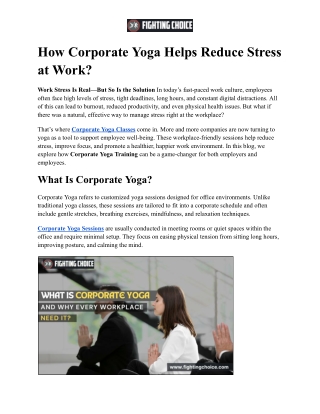 How Corporate Yoga Helps Reduce Stress at Work?