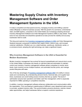 Mastering Supply Chains with Inventory Management Software and Order Management Systems in the USA