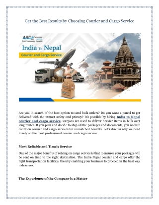 Get the Best Results by Choosing Courier and Cargo Service