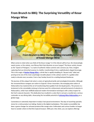 From Brunch to BBQ The Surprising Versatility of Kesar Mango Wine