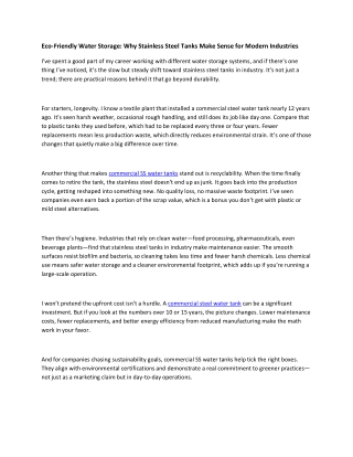 Eco Friendly Water Storage