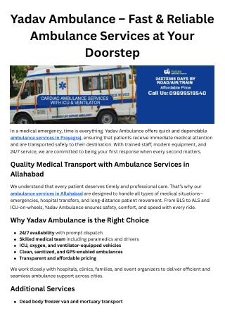 Yadav Ambulance – Fast & Reliable Ambulance Services at Your Doorstep