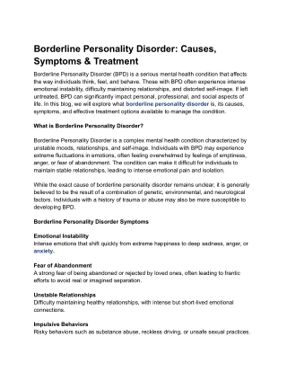 Borderline Personality Disorder: Causes, Symptoms & Treatment