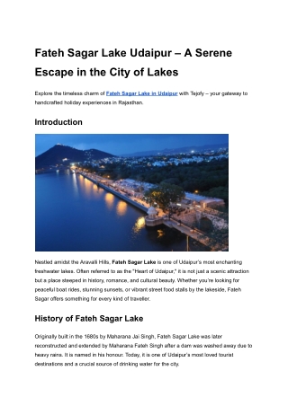 Fateh Sagar Lake Udaipur – A Serene Escape in the City of Lakes
