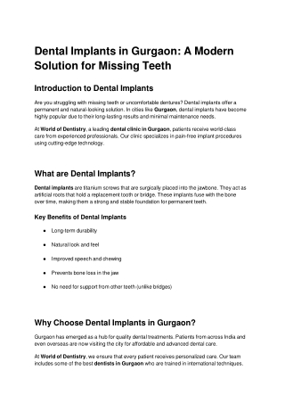 Dental Implants in Gurgaon- A Modern Solution for Missing Teeth
