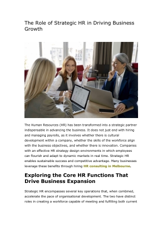 The Role of Strategic HR in Driving Business Growth