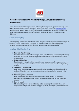 Protect Your Pipes with Plumbing Wrap: A Must-Have for Every Homeowner