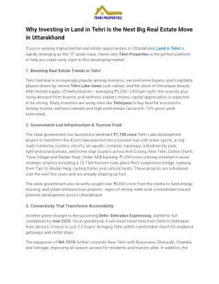 Why Investing in Land in Tehri Is the Next Big Real Estate Move in Uttarakhand