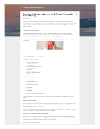 Recognising Thyroid Symptoms and How Dr. P. Banerji’s Homoeopathy Treatment Help