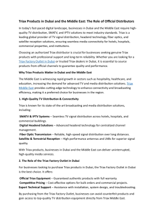 Triax Products in the UAE: The Smart Choice for Reliable TV Distribution