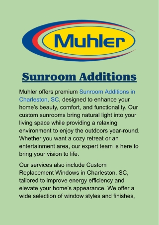 Sunroom Additions in Charleston, SC: Brighten Your Home with Muhler’s Expertise