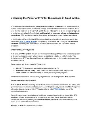 Discover the Best IPTV Services for Hotels and Hospitals in Saudi Arabia