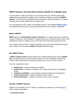 SMATV Systems: The Smart Way to Deliver Satellite TV to Multiple Units
