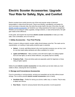 Electric Scooter Accessories_ Upgrade Your Ride for Safety, Style, and Comfort