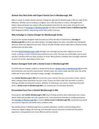 Achieve Your Best Smile with Expert Dental Care in Westborough, MA