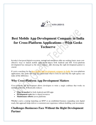 Best Mobile App Development Company in India for Cross-Platform Applications—Wish Geeks Techserve