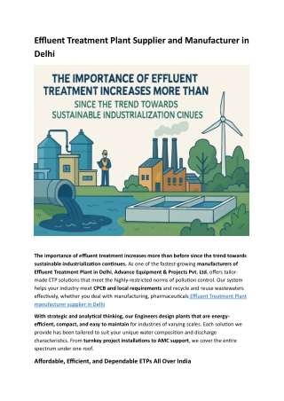 Effluent Treatment Plant Supplier and Manufacturer in Delhi