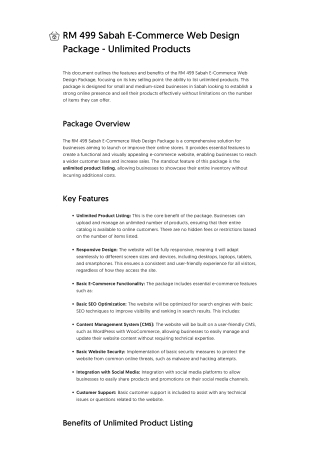 RM 499 Sabah E-Commerce Web Design Package - Unlimited Products