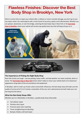 Flawless Finishes- Discover the Best Body Shop in Brooklyn, New York