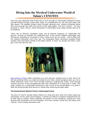 Diving Into the Mystical Underwater World of Tulum's CENOTES