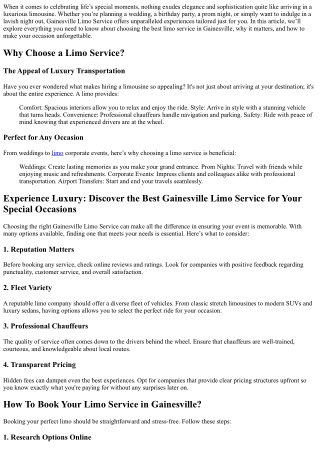 Experience Luxury: Discover the Best Gainesville Limo Service for Your Special O