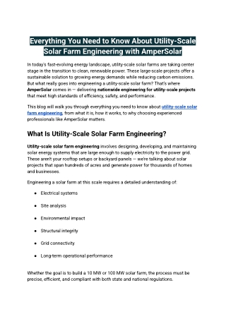Everything You Need to Know About Utility-Scale Solar Farm Engineering with AmperSolar