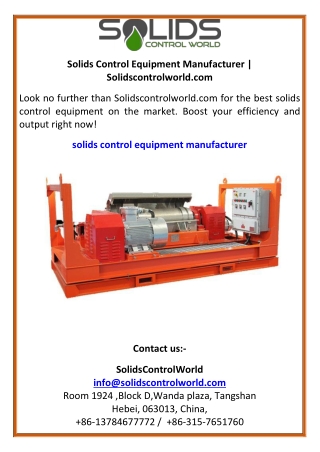 Solids Control Equipment Manufacturer  Solidscontrolworld.com