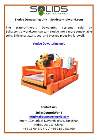 Sludge Dewatering Unit  Solidscontrolworld.com