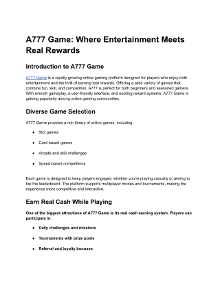 A777 Game_ Where Entertainment Meets Real Rewards