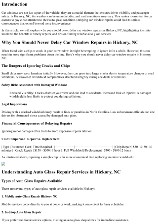 Why You Should Never Delay Car Window Repairs in Hickory, NC