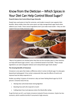 Know from the Dietician – Which Spices in Your Diet Can Help Control Blood Sugar