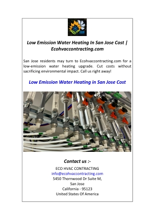 Low Emission Water Heating In San Jose Cost  Ecohvaccontracting