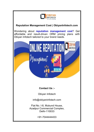 Reputation Management Cost  ObiyanInfotech.com