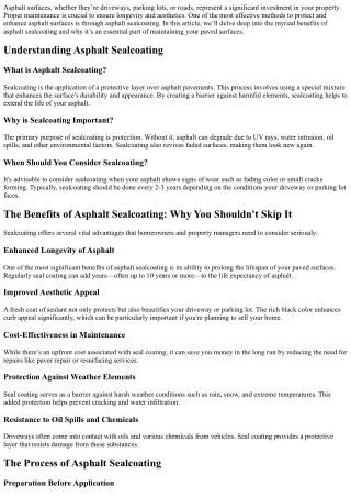 The Benefits of Asphalt Sealcoating: Why You Shouldn't Skip It