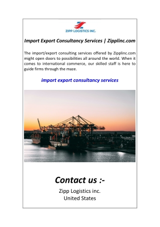 Import Export Consultancy Services  Zipplinc