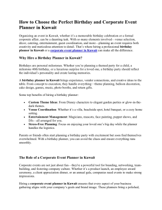 How to Choose the Perfect Birthday and Corporate Event Planner in Kuwait