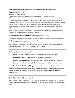 Transform Your Booth into a Nutraceutical Powerhouse at Vitafoods Asia 2025
