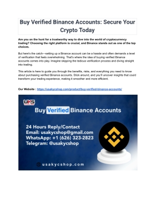 Buy Verified Binance Accounts_ Secure Your Crypto Today