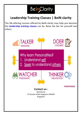 Leadership Training Classes | BeIN clarity