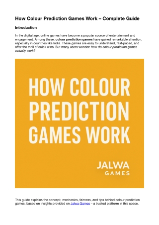 How Colour Prediction Games Work – A Detailed Guide by Jalwa Games