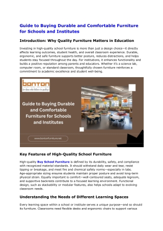 Guide to Buying Durable and Comfortable Furniture for Schools and Institutes
