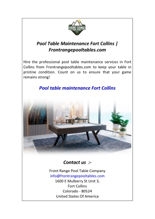 Pool Table Maintenance Fort Collins  Frontrangepooltables