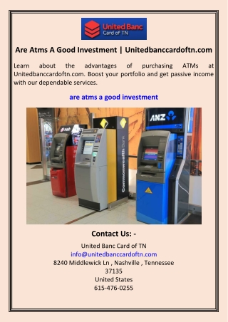 Are Atms A Good Investment  Unitedbanccardoftn.com