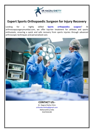 Expert Sports Orthopaedic Surgeon for Injury Recovery