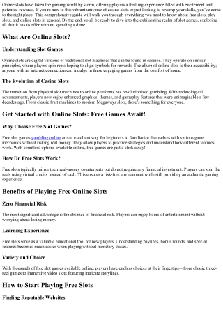 Get Started with Online Slots: Free Games Await!