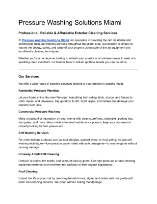 Pressure Washing Solutions Miami