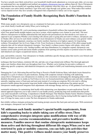 How Davis Chiropractic Assists Omaha Households Accomplish Lifelong Wellness